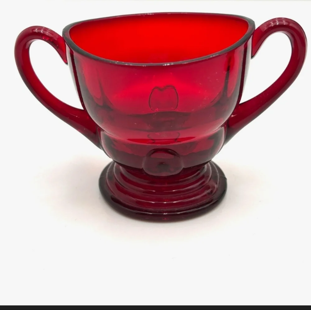 Vintage Martinsville Moonstone Pattern Red Ruby Glass Set Of Creamer And Sugar